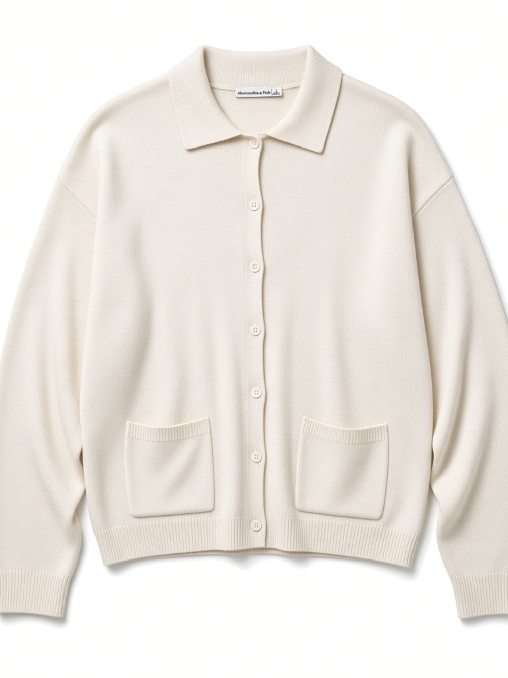 Abercrombie and Fitch Cream Collared Button Up Pocket Cardigan Sweater Size L